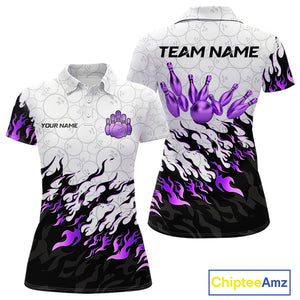 Black and White Camo Bowling Shirts For Women Custom Bowling Team League Jerseys | Purple NQS10562