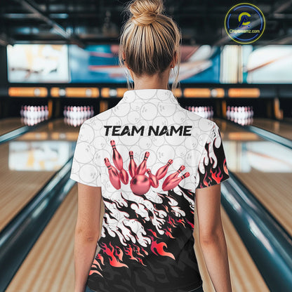 Black and White Camo Bowling Shirts For Women Custom Bowling Team League Jerseys | Red NQS10563
