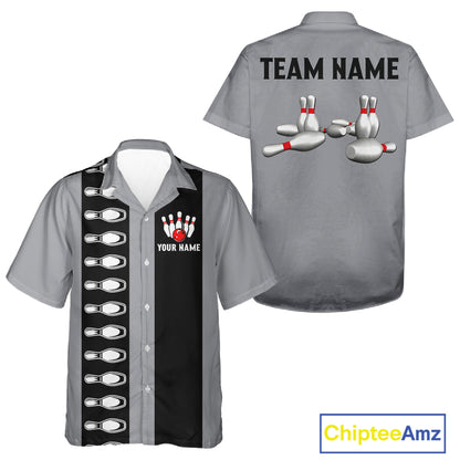 Black and Gray Retro Bowling Hawaiian Shirts Custom Vintage Bowling Team Button up shirt NQS11156