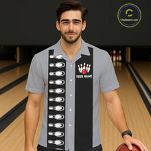 Load image into Gallery viewer, Black and Gray Retro Bowling Hawaiian Shirts Custom Vintage Bowling Team Button up shirt NQS11156