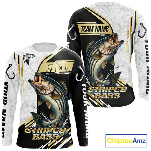 Personalized Striped Bass fishing shirts Custom sun protection striper fishing team jerseys | Gold NQS11159