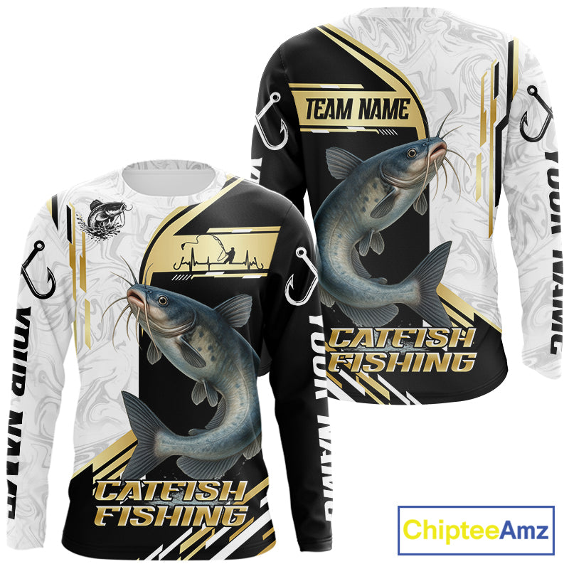 Personalized Catfish fishing shirts Custom sun protection Catfish fishing team jerseys | Gold NQS11160