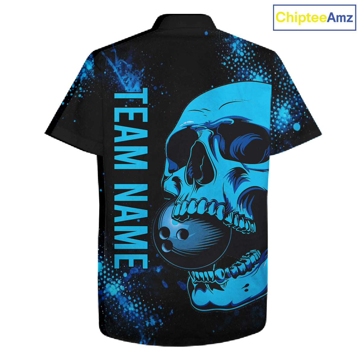 Black and Blue Skull bowling Hawaiian shirts Custom Skull team bowling uniforms, bowling outfit NQS11573