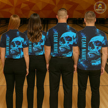 Load image into Gallery viewer, Black and Blue Skull bowling shirts for men Custom Skull team bowling shirts uniforms, bowling outfit NQS11573