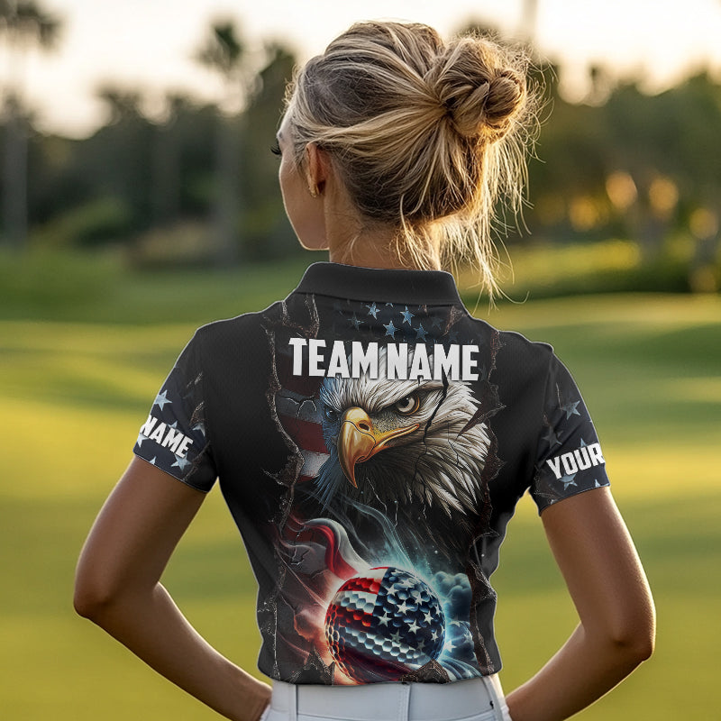 Personalized Eagle American flag Golf Polo Team Shirts For Women Custom Patriotic Ladies Golf attire NQS9620
