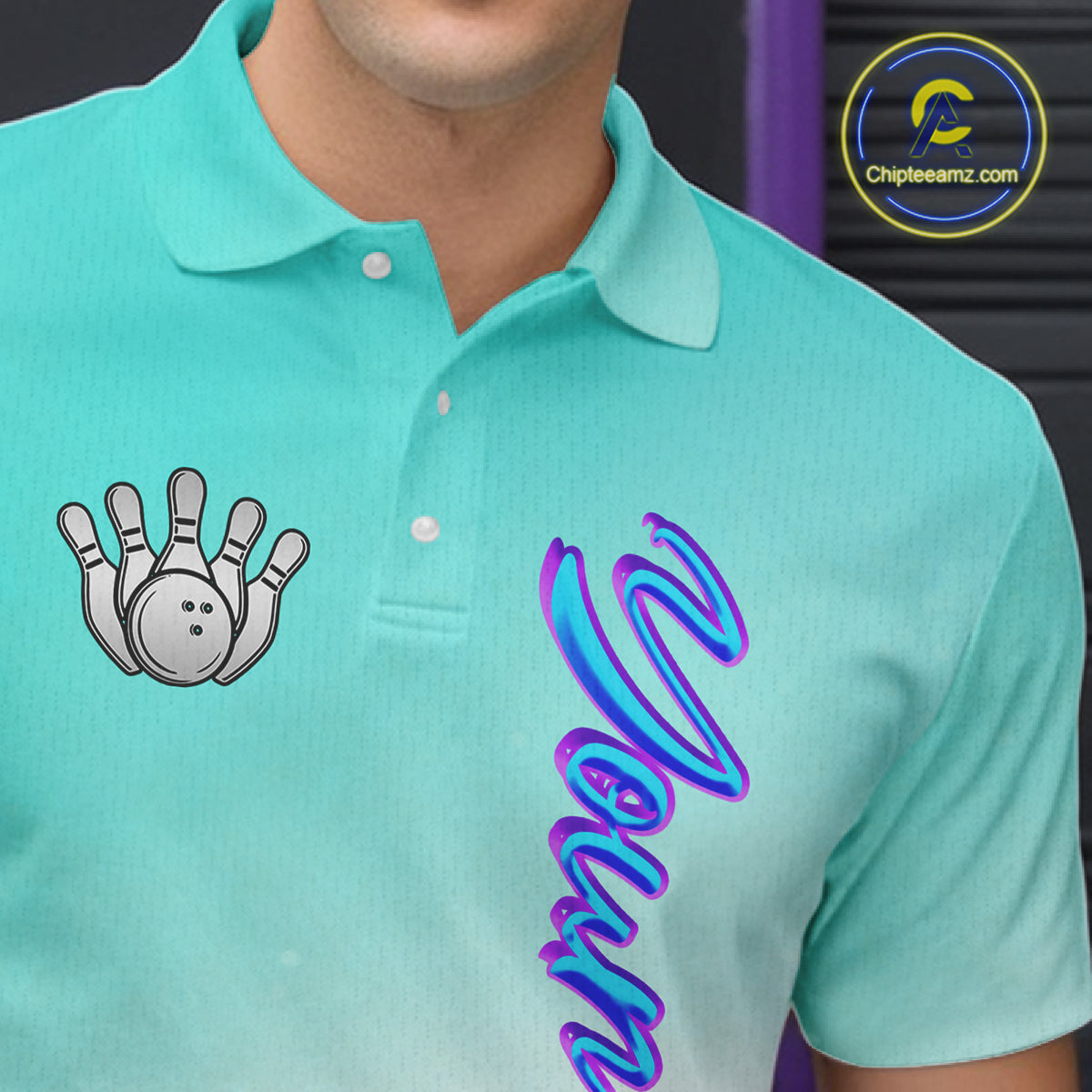 Custom Cyan Blue And Purple Glitter Butterfly Mens Bowling Team Shirts, Bowling League Shirt For Men NQS11704