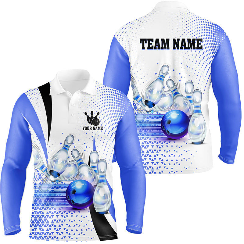 Men Bowling Polo Shirt Custom bowling ball pins bowling team shirts, gifts for bowlers | Blue NQS7393
