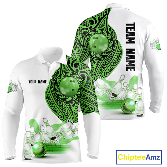 Green and White Tribal pattern Mens Bowling Shirts Custom Bowling outfit men Team bowling jersey NQS9812