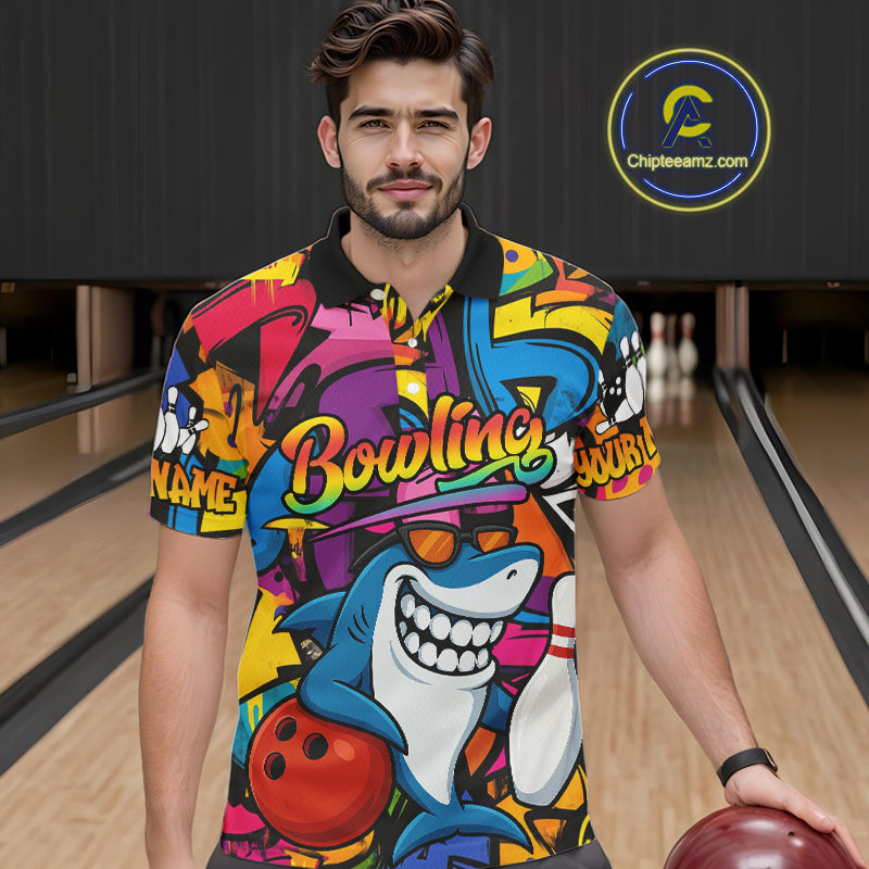 Funny Shark Bowling Shirts For Men Custom Colorful Shark Bowling outfit, Team Bowling Jersey NQS9815