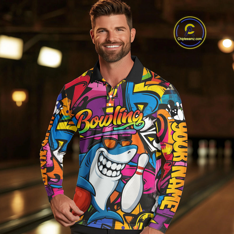 Funny Shark Bowling Shirts For Men Custom Colorful Shark Bowling outfit, Team Bowling Jersey NQS9815