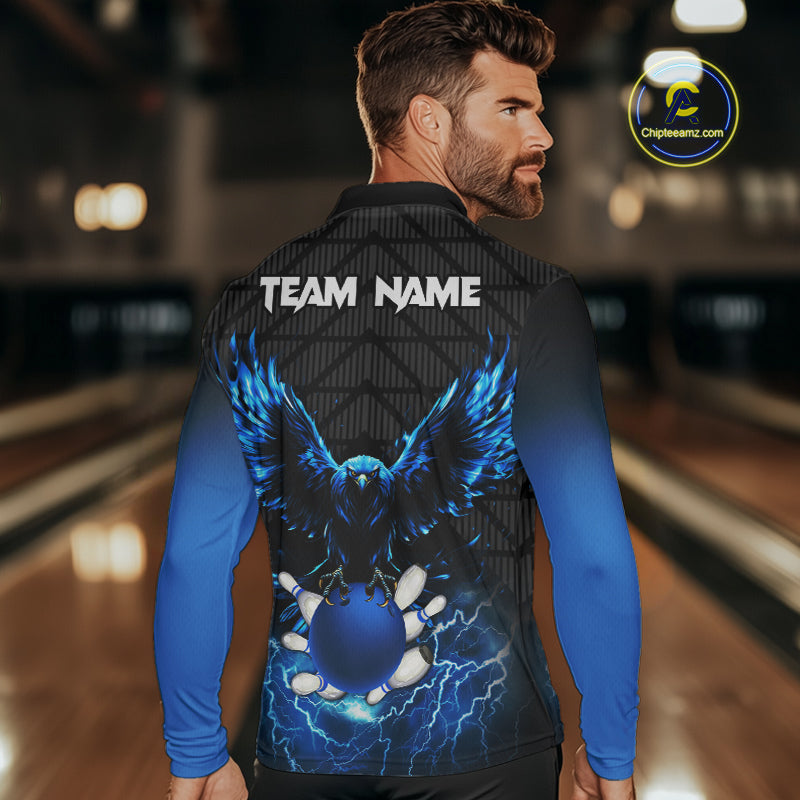 Mens bowling shirts Custom blue lightning thunder Eagle Bowling Team Jersey, gift for team Bowlers NQS10049