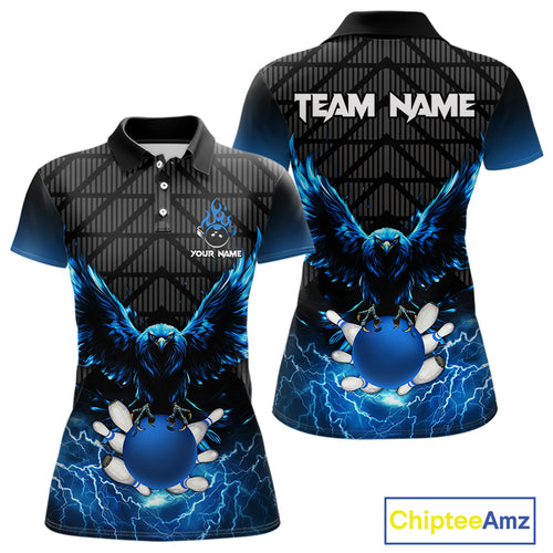 Women bowling shirts Custom blue lightning thunder Eagle Bowling Team Jersey, gift for team Bowlers NQS10049