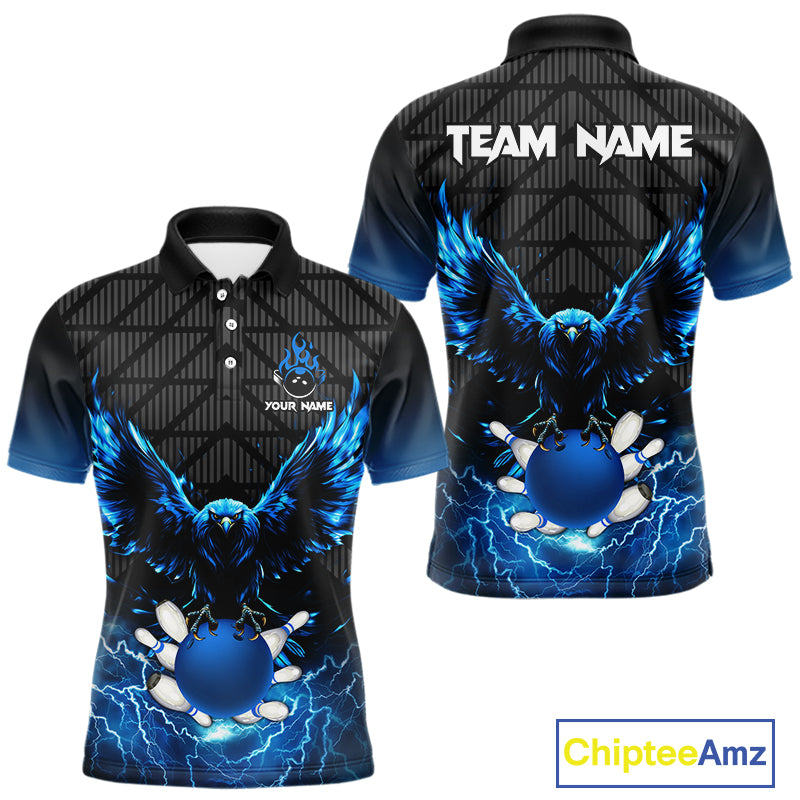 Mens bowling shirts Custom blue lightning thunder Eagle Bowling Team Jersey, gift for team Bowlers NQS10049