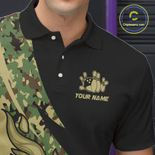 Load image into Gallery viewer, Mens bowling polo, quarter zip shirts Custom green camo bowling team jerseys, gift for team Bowlers NQS10053