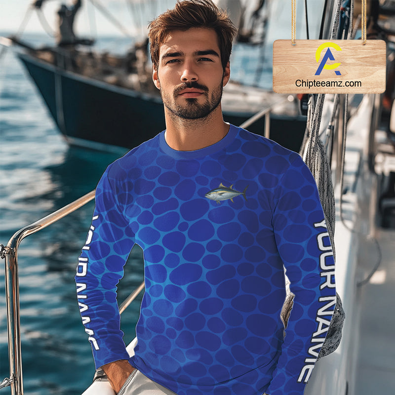 Blue Sea Camo Tuna fishing shirts custom name saltwater Tuna fishing sun protection fishing apparel NQS10054