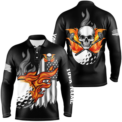 Black and white American flag flame skull Men golf polo shirts custom patriotic men's golf clothing NQS8395