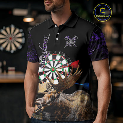 Personalized Black and Purple Camo Moose Darts Shirts For Men Custom Darts Team Jerseys NQS10976