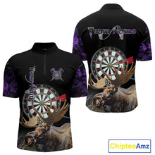 Load image into Gallery viewer, Personalized Black and Purple Camo Moose Darts Shirts For Men Custom Darts Team Jerseys NQS10976