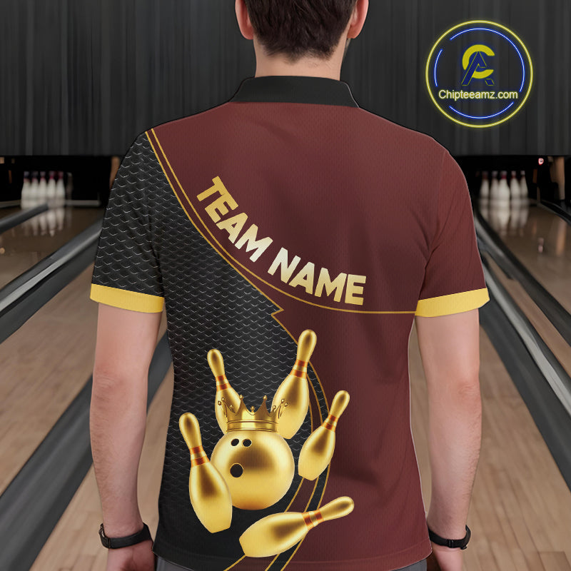 Red and Gold Bowling shirts for men Custom Team Bowling Polo, 1/4 zip Shirt bowlers Outfit NQS10973