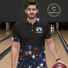 Load image into Gallery viewer, Personalized Red, White and Blue Stars Pattern Bowling Team Shirts For Men Patriotic Bowling Gifts NQS11169