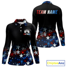 Load image into Gallery viewer, Personalized Red, White and Blue Stars Pattern Bowling Team Shirts For Women Patriotic Bowling Gifts NQS11169