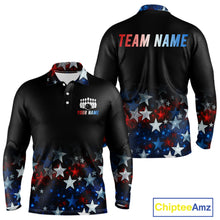 Load image into Gallery viewer, Personalized Red, White and Blue Stars Pattern Bowling Team Shirts For Men Patriotic Bowling Gifts NQS11169