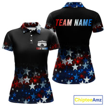 Load image into Gallery viewer, Personalized Red, White and Blue Stars Pattern Bowling Team Shirts For Women Patriotic Bowling Gifts NQS11169