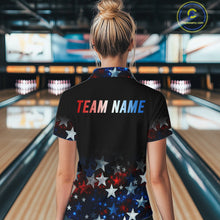Load image into Gallery viewer, Personalized Red, White and Blue Stars Pattern Bowling Team Shirts For Women Patriotic Bowling Gifts NQS11169
