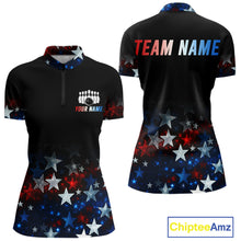 Load image into Gallery viewer, Personalized Red, White and Blue Stars Pattern Bowling Team Shirts For Women Patriotic Bowling Gifts NQS11169