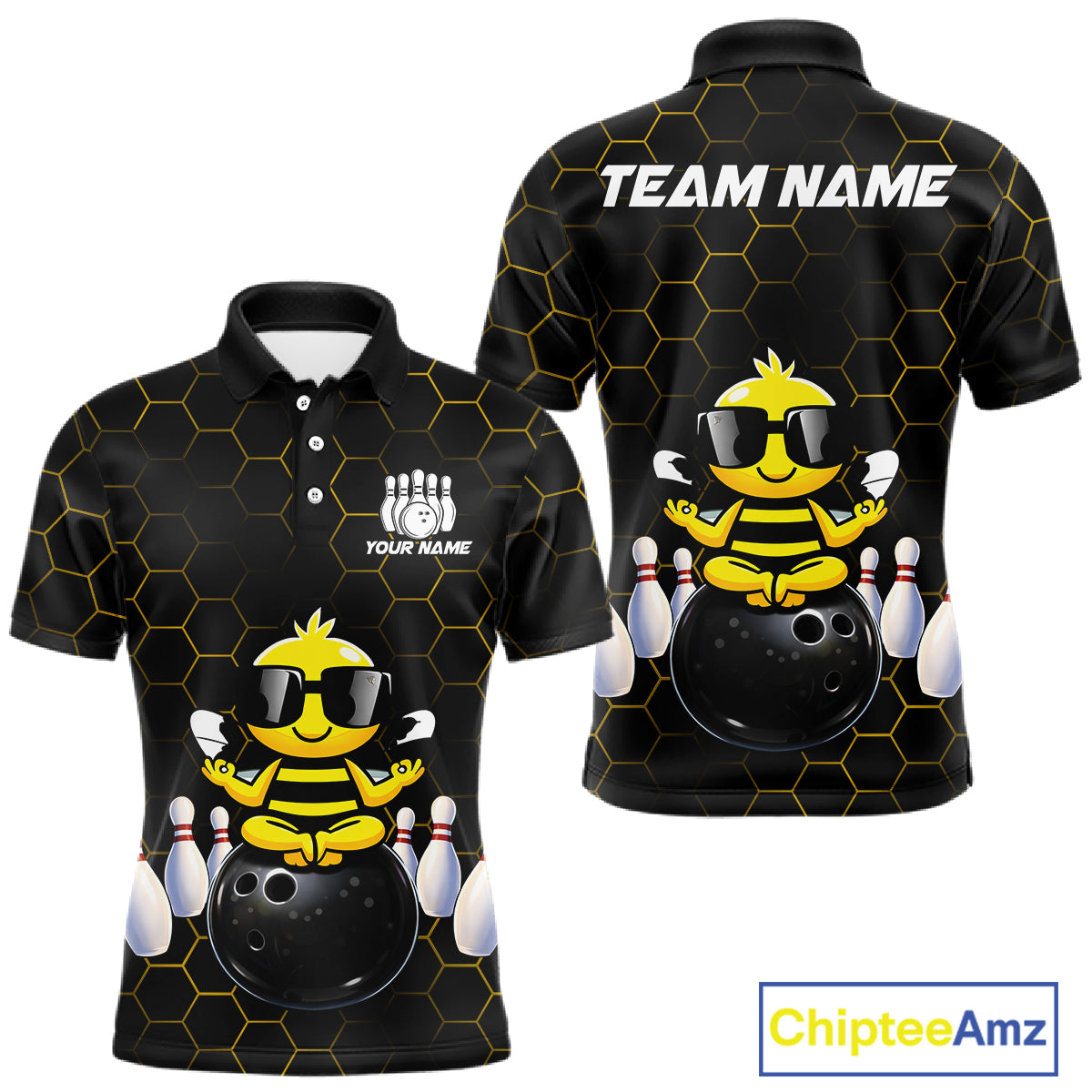 Black and Gold Funny Bee Bowling Shirts for Men Custom Team Bowling Jerseys, Gift For Bowlers NQS11582