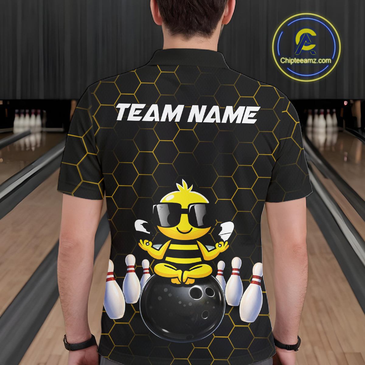 Black and Gold Funny Bee Bowling Shirts for Men Custom Team Bowling Jerseys, Gift For Bowlers NQS11582