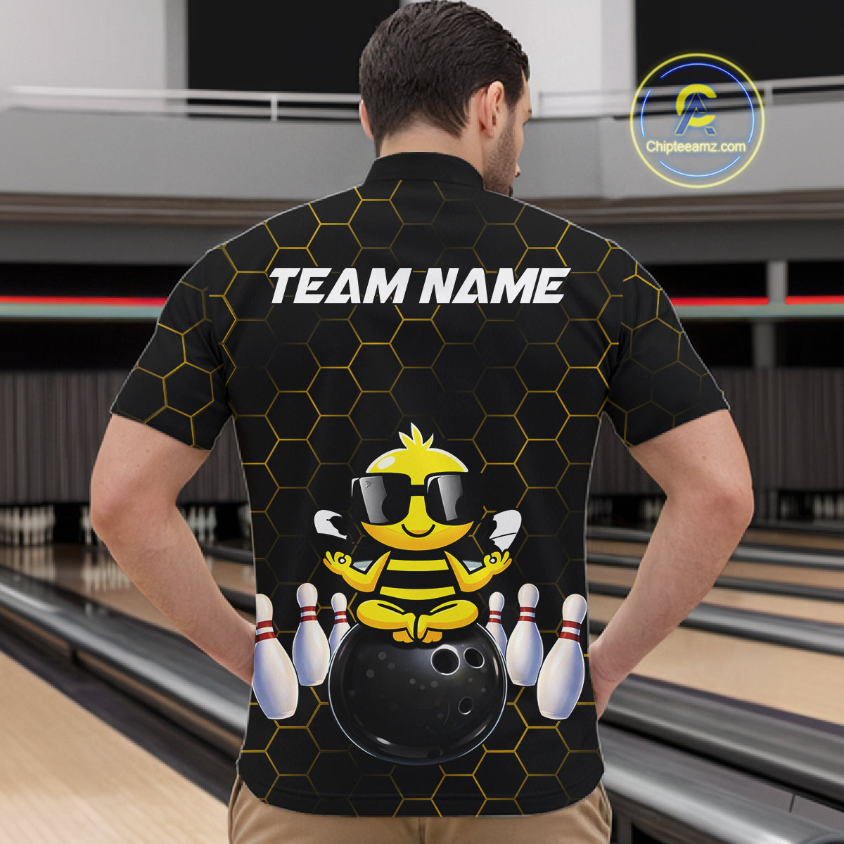 Black and Gold Funny Bee Bowling Shirts for Men Custom Team Bowling Jerseys, Gift For Bowlers NQS11582