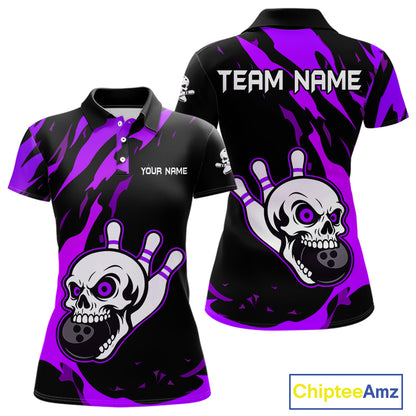 Black and Purple Skull Bowling Shirts for Women Custom Team bowling jersey, gift for bowlers NQS11710