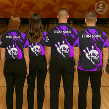 Load image into Gallery viewer, Black and Purple Skull Bowling Shirts for Men Custom Team bowling jersey, gift for bowlers NQS11710