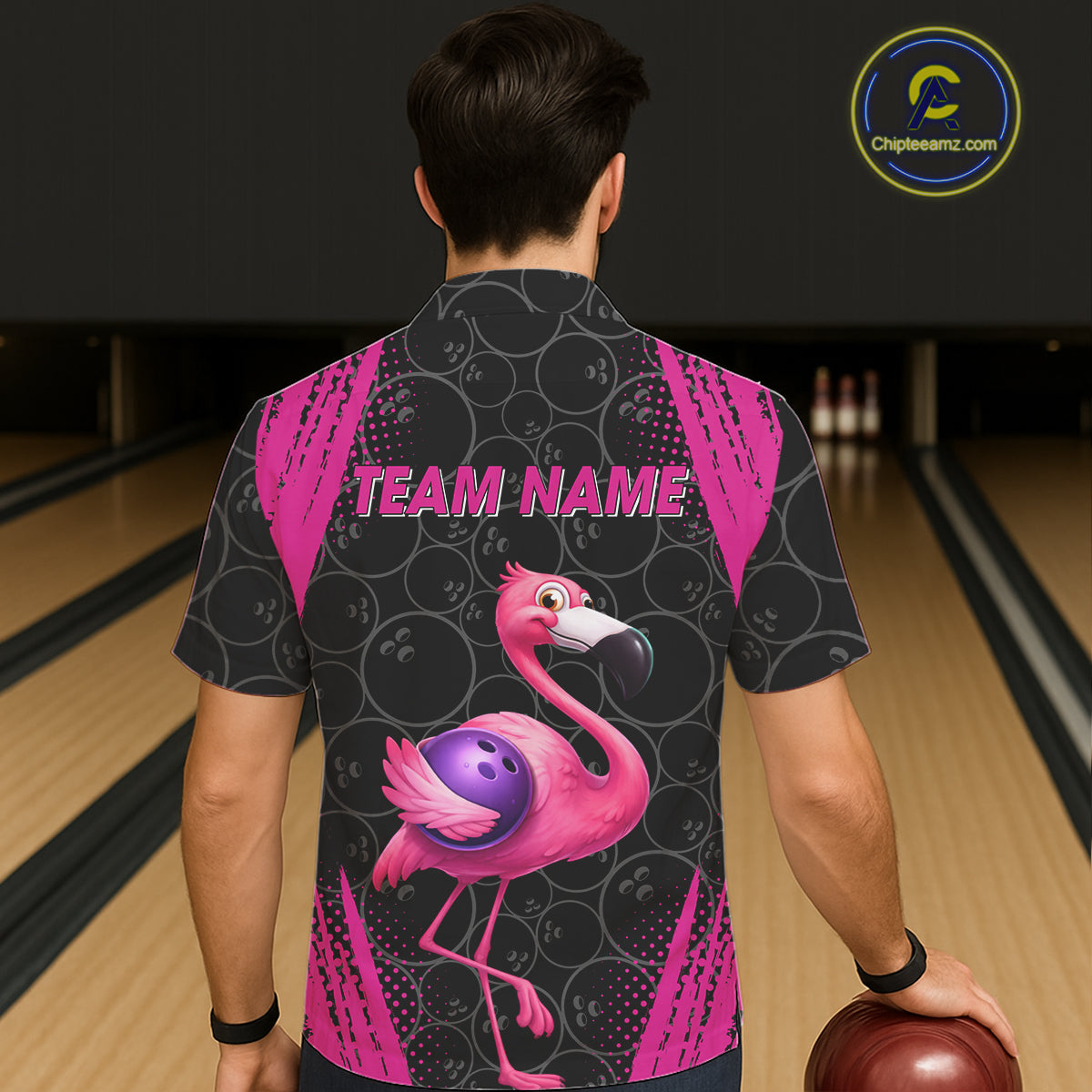 Funny Pink Flamingo Black Bowling Camo Bowling Button-up Shirt Custom Flamingo Team bowling outfit NQS11716