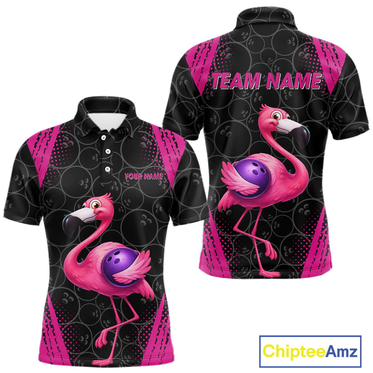 Funny Pink Flamingo Black Bowling Camo Bowling Shirts for Men Custom Flamingo Team bowling outfit NQS11716