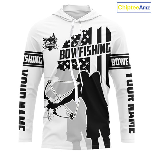 Carp hunter bowfishing black & white American flag Custom UV sun protection Long sleeve Fishing Shirt NQS9817