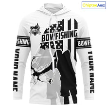 Load image into Gallery viewer, Carp hunter bowfishing black &amp; white American flag Custom UV sun protection Long sleeve Fishing Shirt NQS9817