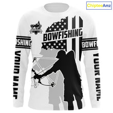 Load image into Gallery viewer, Carp hunter bowfishing black &amp; white American flag Custom UV sun protection Long sleeve Fishing Shirt NQS9817