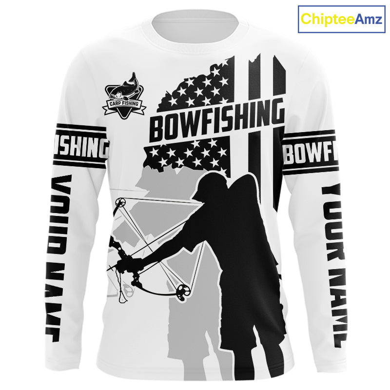 Carp hunter bowfishing black & white American flag Custom UV sun protection Long sleeve Fishing Shirt NQS9817