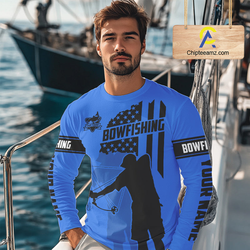 Carp hunter bowfishing black and blue American flag Custom UV sun protection Long sleeve Fishing Shirt NQS9818