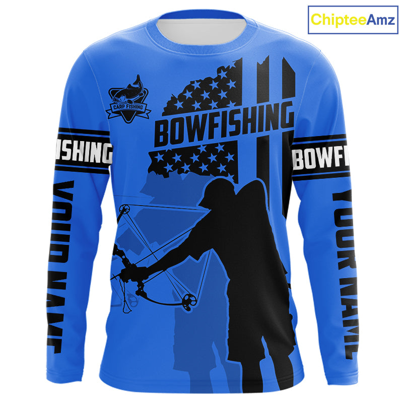 Carp hunter bowfishing black and blue American flag Custom UV sun protection Long sleeve Fishing Shirt NQS9818