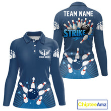 Load image into Gallery viewer, Strike Bowling Polo, Quarter-Zip Shirts For Women Custom Bowling Team Jerseys Bowlers Outfit | Blue NQS9926