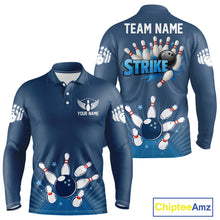 Load image into Gallery viewer, Strike Bowling Polo, Quarter-Zip Shirts For Men Custom Bowling Team Jerseys Bowlers Outfit | Blue NQS9926