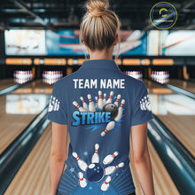 Load image into Gallery viewer, Strike Bowling Polo, Quarter-Zip Shirts For Women Custom Bowling Team Jerseys Bowlers Outfit | Blue NQS9926