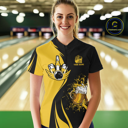 Funny yellow and black Bowling beer shirts for Women custom My drinking team has a bowling problem NQS9927