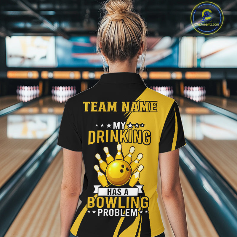 Funny yellow and black Bowling beer shirts for Women custom My drinking team has a bowling problem NQS9927