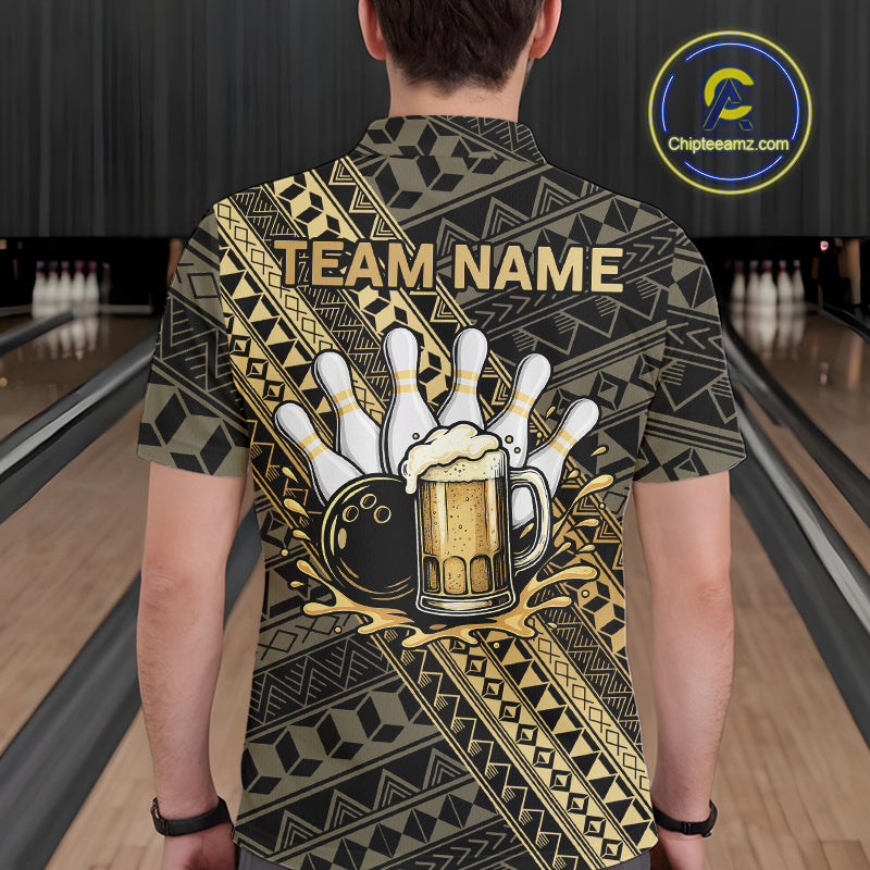 Yellow and Black tribal pattern Bowling and Beer shirts for men custom Team Bowling jerseys outfit NQS9928