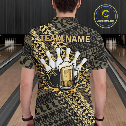 Yellow and Black tribal pattern Bowling and Beer shirts for men custom Team Bowling jerseys outfit NQS9928