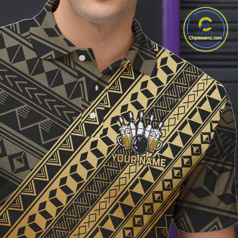 Yellow and Black tribal pattern Bowling and Beer shirts for men custom Team Bowling jerseys outfit NQS9928